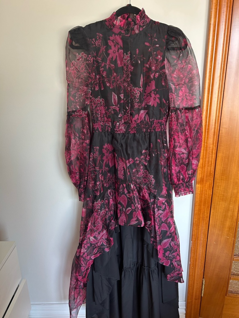 Alice + Olivia Black Dress with Magenta Floral Print
